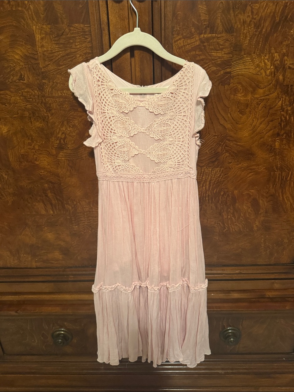 Delicate Pink Crochet Bodice Girls' Casual Dress